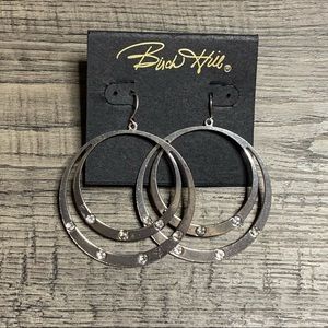 NWT Birch Hill Worn Silver Flat Rhinestone Long Post Hoop Earrings